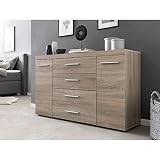 roominado Kommode Schrank Anrichte Sideboard 2 Türen/ 4 Schubladen Sonoma Eiche 140x84cm