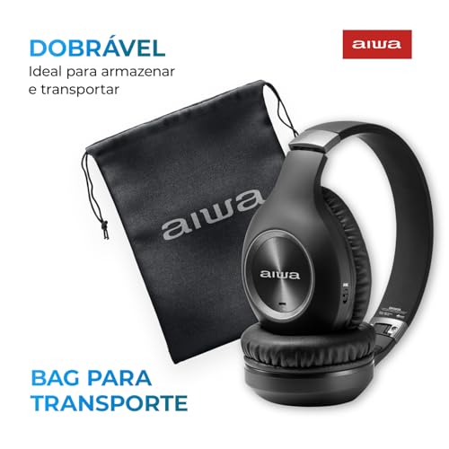 AIWA AWS-HP-02-B - Fone de Ouvido Headphone Bluetooth, ANC, Cancelamento de ruído, dobrável, Preto