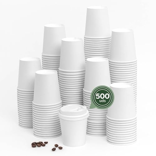 Maxi Products Take AWAY Lot de 500 gobelets jetables en carton blanc + couvercle blanc 200 ml