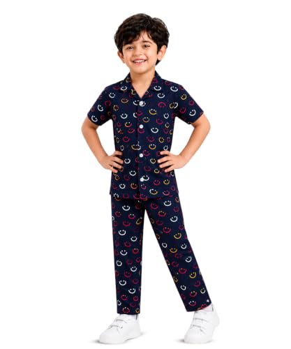 Image of 3BROS Unisex Pure Cotton Short Sleeve Kids Night Dress for Boys & Girls Nightwear /Sleepsuit /Sleepwear /Loungewear Night Suit for Boys and Girls Top and Pyjama Combo Set