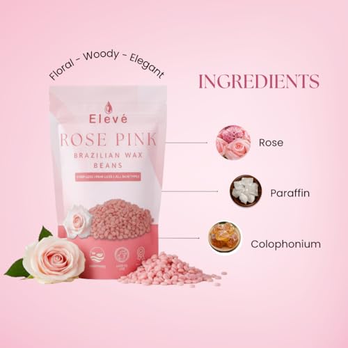 Image of Eleve Brazilian Wax Beans For Women | Hair Removal For Removing Tan, Dead Skin | For Legs, Arms, Underarms, Bikini | At Home Quick & Easy Hair Removal | For Sensitive Skin (Rose Pink) (300 Gm)