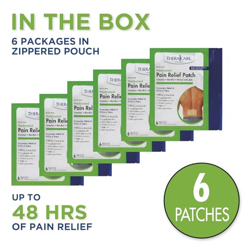 Thera|Care Targeted Pain Relief Medicated Patch | Neck, Shoulder, Back | 6-Count | 5.6 in. x 3.6 in. | Topical Analgesic | Camphor, Menthol, Methyl Salicylate