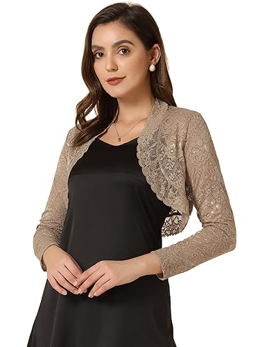 Image of Allegra K Women's Elegant Crop Cardigan Sheer Floral Lace Bolero Shrug Top