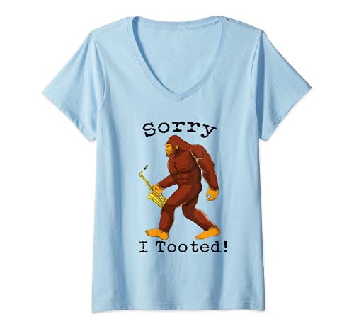 Mujer Divertido Bigfoot Sasquatch Saxofón Jugador Lo siento I Tooted Camiseta Cuello V
