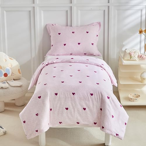 JHCHMX Cot Bed Duvet Cover Set Purple Star Pattern Toddler Bedding Set For Girls Soft Reversible Duvet Cover with Pillowcase Kids Bedding Set-120x150cm