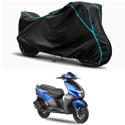 Image of Waterproof Bike Body Cover Compatible for | TVS NTORQ 125 | Taffeta Fabric, Sky Piping Design, Bottom Elastic Fit | Dustproof, Sun UV & Rain Protection for All Weather.