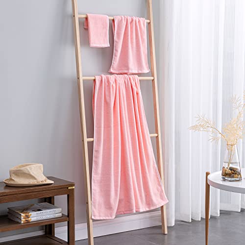 Jellymoni Towel Set Extra Large 3 Piece - Super Soft Highly Absorbent 100% Turkish Cotton Towel Sets, Contains 1 Bath Towel, 1 Hand Towel And 1 Washcloth Towel, For Bathroom Spa Gym College, Pink #TOP7