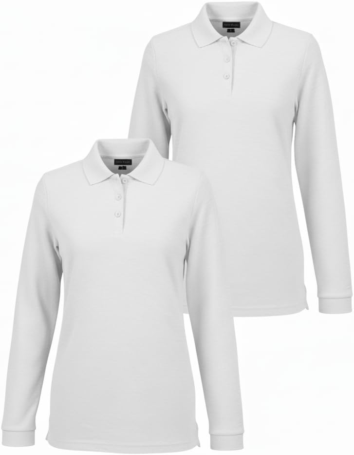 INGEAR Girls Long Sleeve Polo Shirt 2-Pack - School Uniform, Golf, Casual Wear, Moisture-Wicking, Sizes 4-16