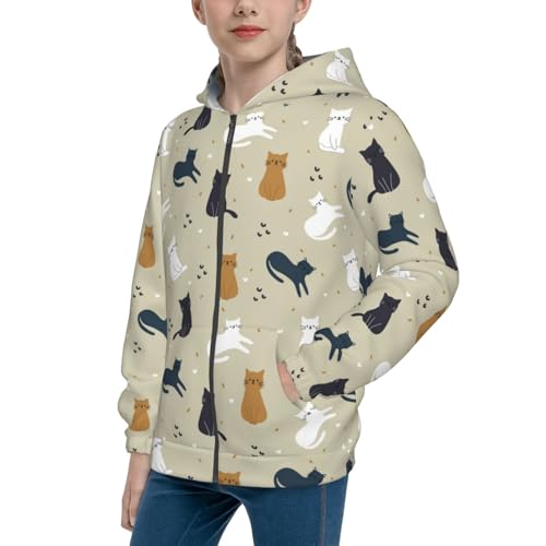 Cute Cartoon Cats Kid Hoodies Boys Zip Up Sweatshirts Girls Pullover with Pocket