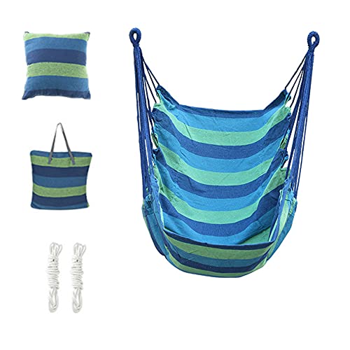 Hammock Hanging Chair, Max 330 Lbs, Swing Rocking Chair, Swing Chair W/Foldable Spreader Bar For Indoor/Outdoor Garden & Living Room (Green, Removable Cushions) #TOP25