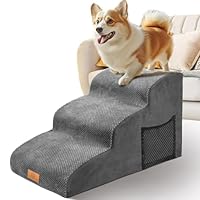 Scaletta per Cani 3 Gradini, Masthome Scala per Cani in Spugna, Rampa Cane per Letto/Divano, Scale per Cuccioli, Gatti e Animali Anziani/Feriti, con Copertura Rimovibile e Lavabile (Grigio)