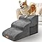 Scaletta per Cani 3 Gradini, Masthome Scala per Cani in Spugna, Rampa Cane per Letto/Divano, Scale per Cuccioli, Gatti e Animali Anziani/Feriti, con Copertura Rimovibile e Lavabile (Grigio)
