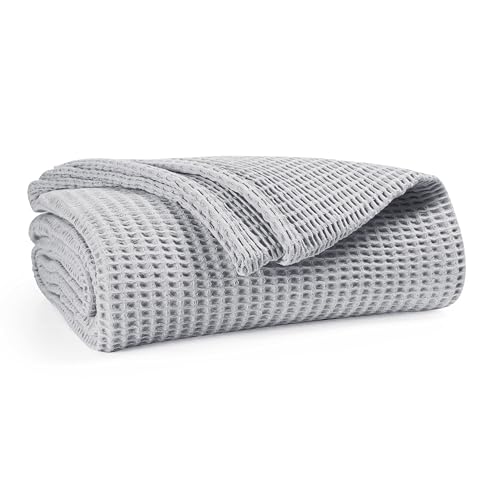 Image of 100% Combed Cotton Waffle Blanket for Bed,Sofa,Couch,| Light Grey |King -90X102 INCHES -Lightweight and Breathable Soft Woven AC Blankets,Throw for Summer, Spring, Winter, All Season