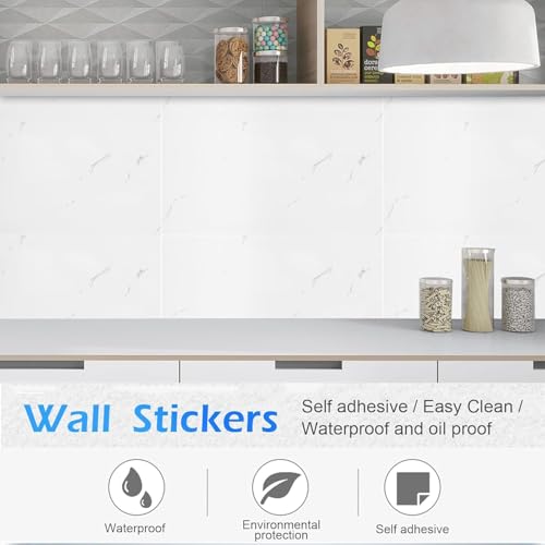 Image of New Peel and Stick Marble Wallpaper Backsplash Self-Adhesive PVC Waterproof Wall Tiles for Kitchen, Bathroom, Bedroom Multiple Size and Black,Cream,White. (4, White, 60x30)