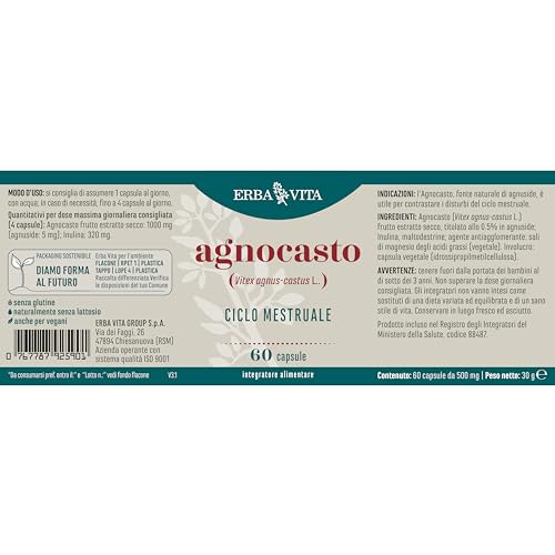 ERBA VITA Integratore Alimentare Agnocasto, 60 Capsule, utile per contrastare i Disturbi del Ciclo mestruale e Mestruazioni - 5
