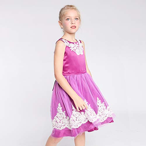 Sunny Fashion Girls Dress Vintage Flower Lace Purple Wedding Party Size 7-143