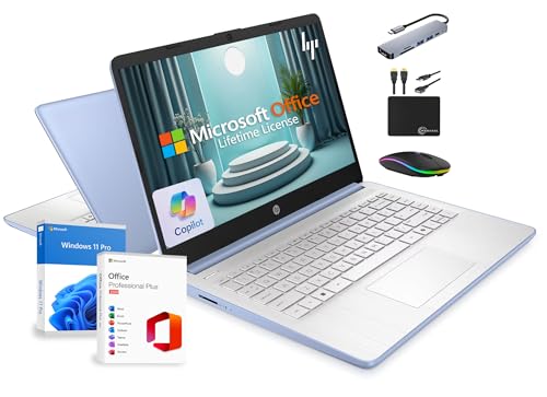 Image of HP 14" Laptop 2025 Business Student Slim Computer, Lifetime MS Office, Copilot AI, Quad-Core Intel CPU, 16GB RAM, 628GB Storage (128GB UFS+500GB Ext), MarxsolAccessory, Wi-Fi 6, Win 11 Pro, Sky Blue