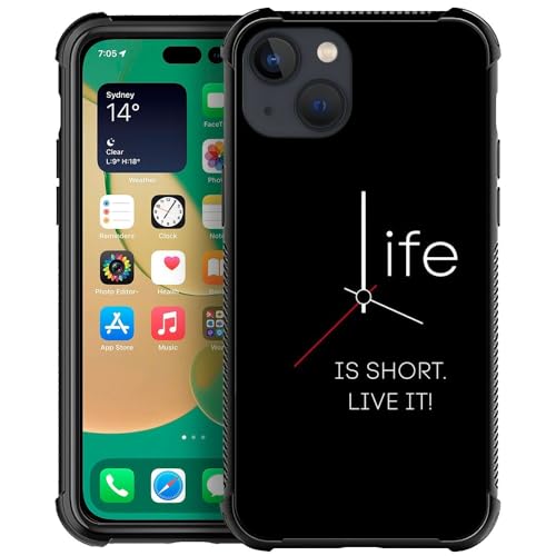 CARLOCA Compatible with iPhone 13 Case,Life is Short Live It Clock Pattern Ultra Protection Shockproof Soft Silicone TPU Non-Slip Back for iPhone 13