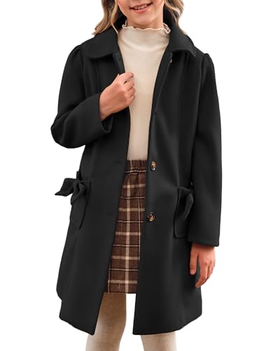 Image of Meikulo Girls Single Breasted Dress Coat Kids Winter Outerwear Jackets Bowknot Pockets 5-14 Years