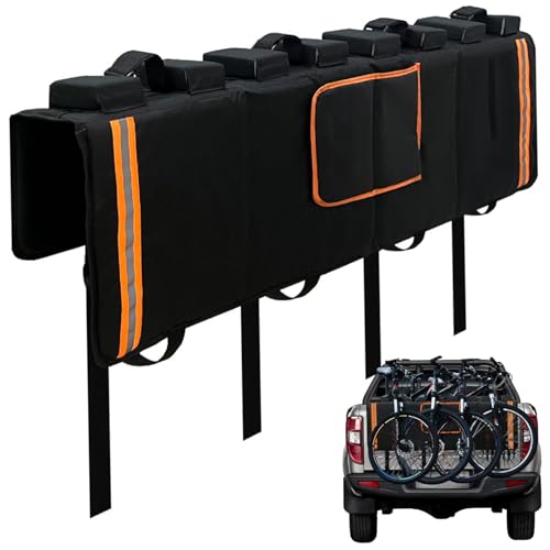 Almohadilla para portón Trasero de Bicicleta, Tela Oxford Negra, Almohadilla para portón Trasero de Bicicleta y camión, Cubierta Protectora antirrayas para 4 Bicicletas con Correas seguras y Bol
