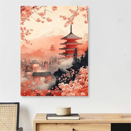 Peinture par numéro adulte Japon avec cadre en bois 40x50 cm Mont Fuji