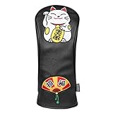 SHABIER Maneki-Neko Golfschlägerhaube, Motiv: Glückskatze, Schwarz