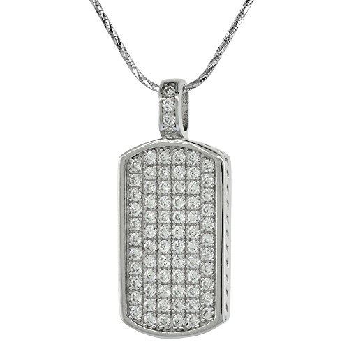 Dinty Sterling Silver Cubic Zirconia Dog Tag Necklace Micro Pave 3/4 inch 18 inch RHB206H - Image 3