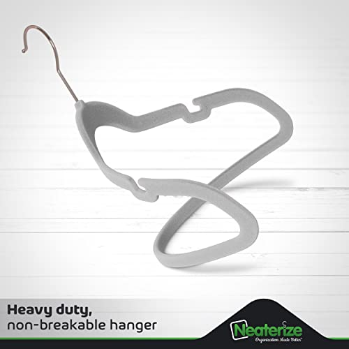 Image of NEATERIZE Velvet Hangers 20 Pack Grey A- Heavy Duty Velvet Clothes Hangers - Non Slip Felt Coat And Suit Hangers For Closet - Lightweight Thin Space Saving Ganchos Para Colgar Ropa