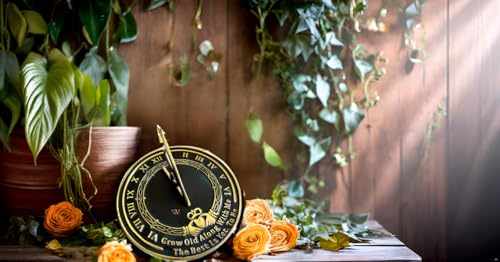 NauticalMart Garden Sundial Grow Old with Me -The Best is Yet, to be (Brass Finish), Unique Wedding Gift Idea for A Special Couple, A Great Marriage Present for The Bride and Grooms Home Decor