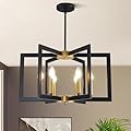 21.6" Black and Gold Chandelier,6-Light Geometric Dining Room Fixture,Modern Industrial Foyer Lighting Fixtures,Rustic Farmhouse Hanging Pendant Lights for Living Room,Bedroom,Entryway,Kitchen Island