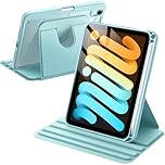 JETech Rotating Case for iPad mini (A17 Pro, 2024 Model, 7th Generation) / mini 6 (2021 Model, 6th Generation), with Pencil Holder, 360 Degree Rotation Stand Cover Clear Back (Blue)