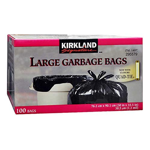 Kirkland SignatureLarge Quad-tie Garbage Bags, 76.2 cm × 90.1 cm (30 in × 35.5 in), Pack of 100