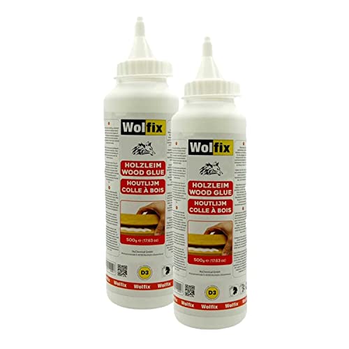 Wolfix Holzleim 2x 500g D3 PVA PVAc Leim wasserfest Holz Universal Holzkleber Holz-Leim für alle Holzarten (2 Stück Set = 1 kg) Cover