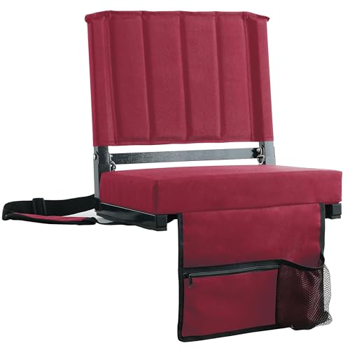 Image of SPORT BEATS Stadium Seats with Back Support Bleacher Chairs with Back and Cushion Thick Padded Bleacher Seats Includes Shoulder Strap Maroon 2pcs Regular - 17 inch W x 12 inch D x 16.5 inch H