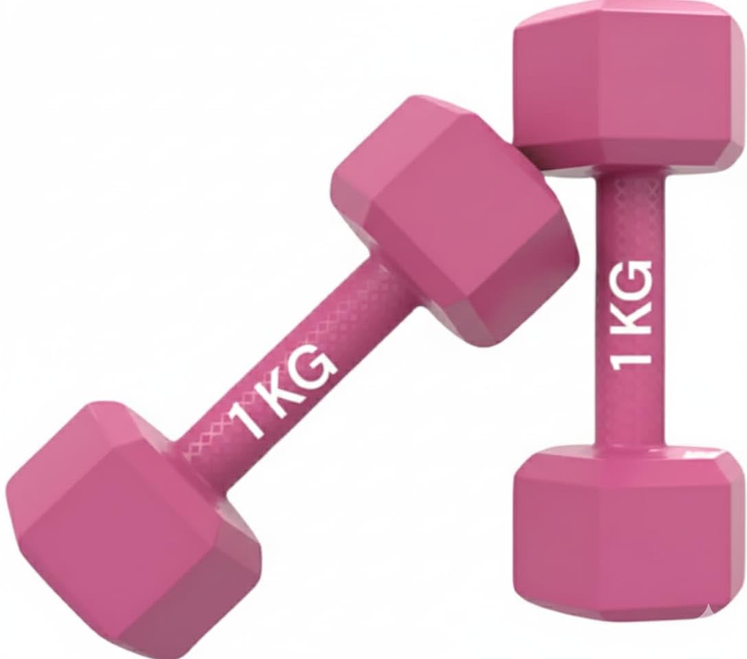 Hex Dumbbell, 1 KG, Pink, Non-Slip Grip Handle, Set of 2, for Home and Gym Workouts-image-15