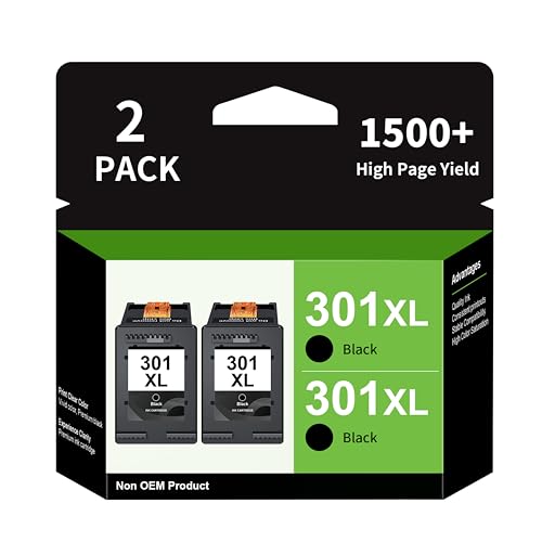Image of 301XL Black Ink Cartridge Remanufactured for HP 301 301XL Ink Cartridges Combo Pack for Envy 5530 4500 5532 4504 4507 DeskJet 1000 1050 2540 3050 OfficeJet 2620 2622 4630 4632 (2 Black)