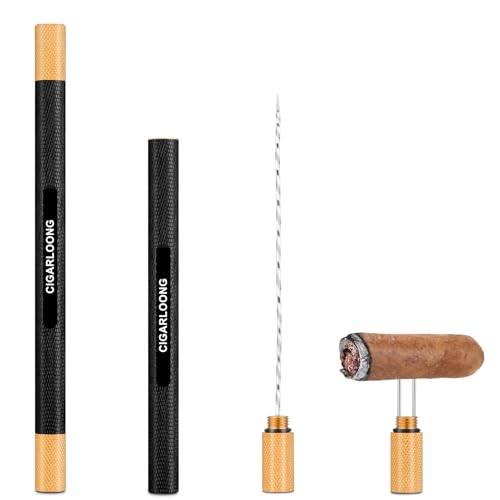 CLZOONG Cigar Draw Enhancer Tool, 2 in 1 Multitool with Cigar Poker & Stainless Steel Twin Nubber, Practical Cigar Accessories for Cigar Lovers (Black Gold)