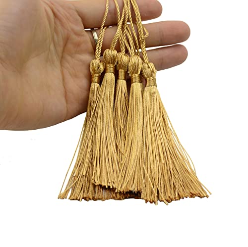 Image of 100pcs 13cm /5 Inch Silky Floss Bookmark Tassels with 2-Inch Cord Loop and Small Chinese Knot for Jewelry Making, Souvenir, Bookmarks, DIY Craft Accessory (Champange)