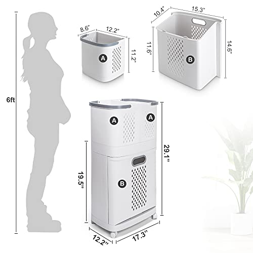 Homde Laundry Basket 2 Tier with Wheels Plastic Laundry Hamper Tall Plastic Organizer for Bathroom Bedroom …