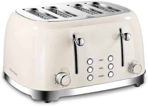 4 Slice Toaster Roter Mond Retro Stainless Steel with Bagel Defro...