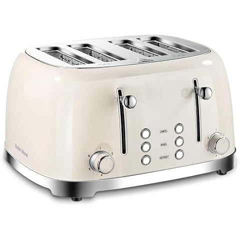 4 Slice Toaster Roter Mond Retro Stainless Steel Toasters with Bagel Defrost Cancel Function, 6 Browning Settings, Extre Wide Slot, Cream, ST033 Cover