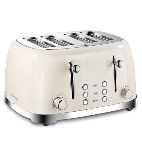 4 Slice Toaster Roter Mond Retro Stainless Steel with Bagel Defrost Cancel Function, 6 Browning Settings, Extre Wide Slot and Removable Crumb Tray, Cream, ST033 by Roter Mond - Used condition - US$57.32