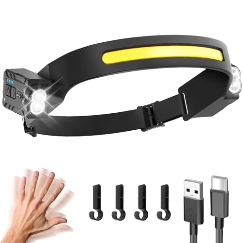 Hyted Head Torch Rechargeable, Super Bright LED Headtorch 230° Wide Beam & 270° Adjustable Spotlight, 6 Modes with Motion Sensor, Waterproof Lightweight Headlamp for Running Camping Fishing