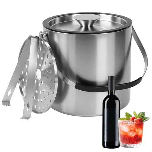 3L Eiswürfelbehälter, Eiskübel mit Deckel,Eiswürfelbehälter Edelstahl mit Clips und Sieb, perfekt zum Abkühlen von Getränken, Bier, Champagner und Früchten für Partys, Partys, Riegel