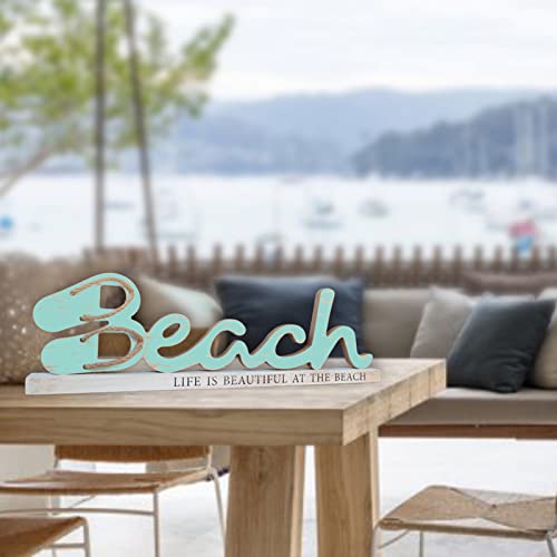 Beach Signs Wall Hanging Decor - Hand-made Rustic Wood, Life Is Beautiful At The Beach, Wall Decor For Cafe Farmhouse Bedroom Kitchen - Image 2