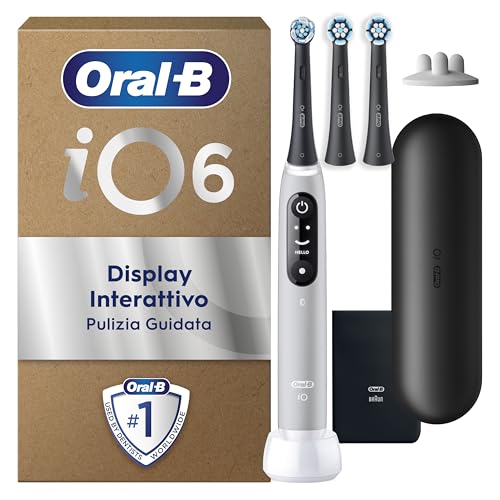 Oral-B iO 6 Spazzolino Elettrico Ricaricabile Grigio, 3 Testine Di