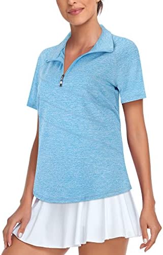 Golf Shirts for Women,Cucuchy Quarter Zip Sport Tops Exercise Tops Loose Plus Size Swing Athletic Top Zipper V Neck Short Sleeve Clothes Fashionable Comfy Performance Outfit Outdoor Clothing Blue 2XL