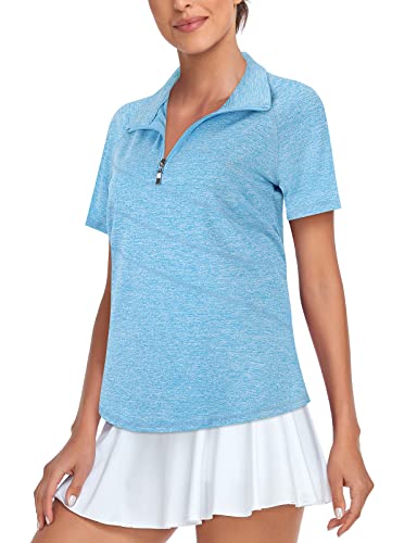 Golf Shirts For Women,Cucuchy Quarter Zip Sport Tops Exercise Tops Loose Plus Size Swing Athletic Top Zipper V Neck Short Sleeve Clothes Fashionable Comfy Performance Outfit Outdoor Clothing Blue 2Xl #TOP18