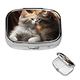 Pilulier de voyage portable pour poche à 2 compartiments Motif chat baiser
