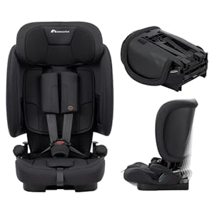 Bebeconfort Ever & Go i-Safe, Mitwachsender Kindersitz 9-36kg, 15 Mon. bis 12 J., 76–150 cm, Klappbarer Kinderautositz, Kompakt und leicht (4.9 kg), 15 Kopfstützenpositionen, Full Black